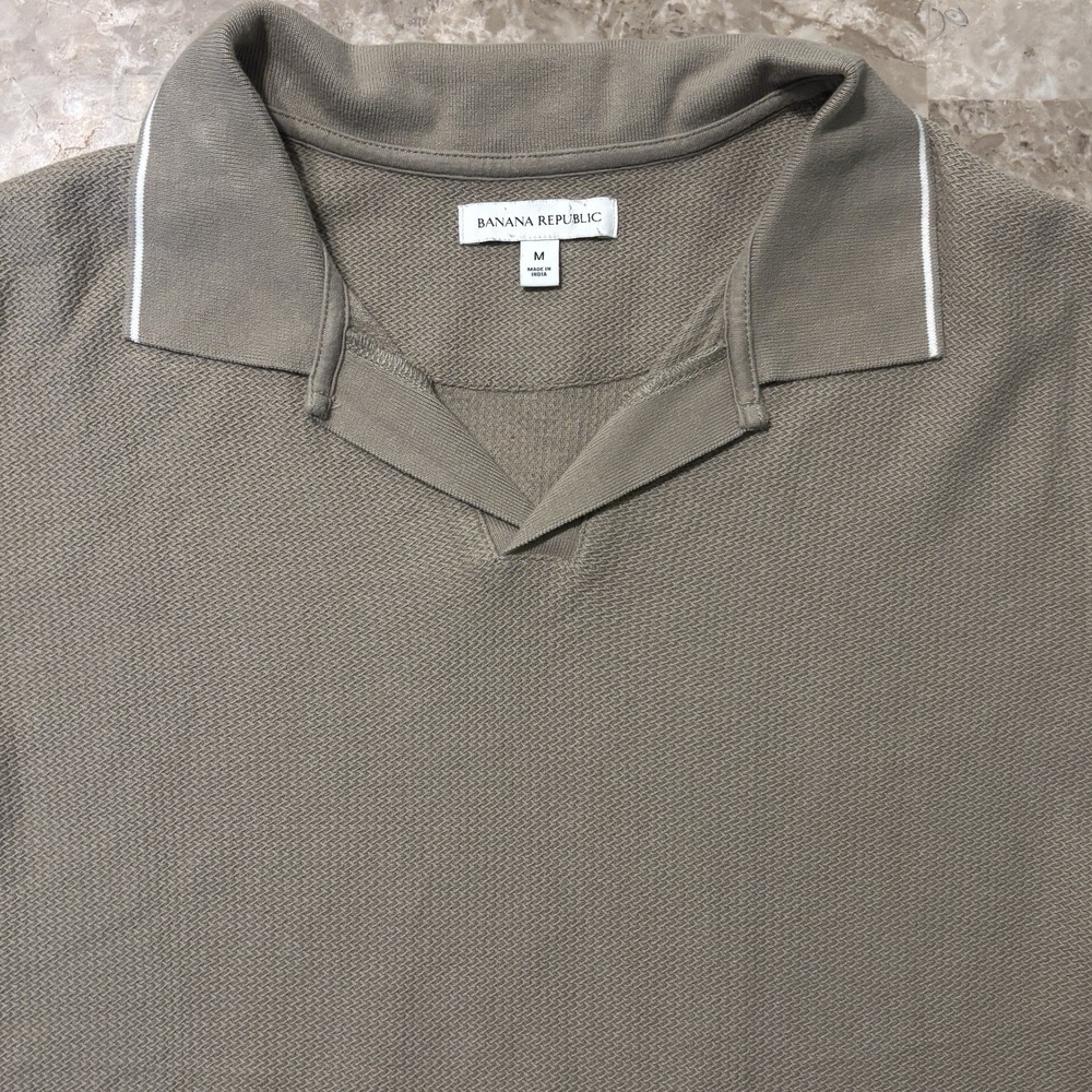 Banana Republic Shirt Mens Medium Khaki Johnny Collar Sweater Polo Waffle Knit